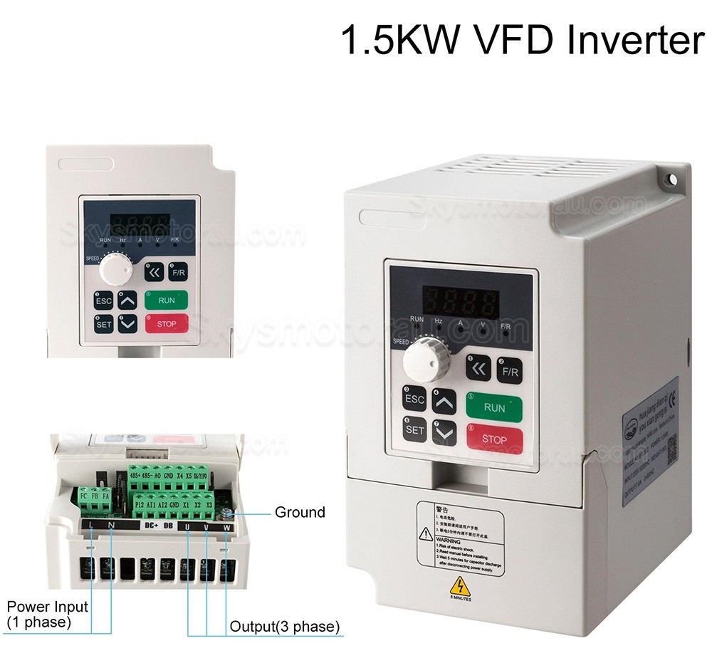 1.5KW VFD Spindle Kit huajiang1.5 + H100-1.5C2/S2 Indc. Water Cooled Spindle Motor + VFD + Water Pump + 13Pcs ER20 Collet + Bracket